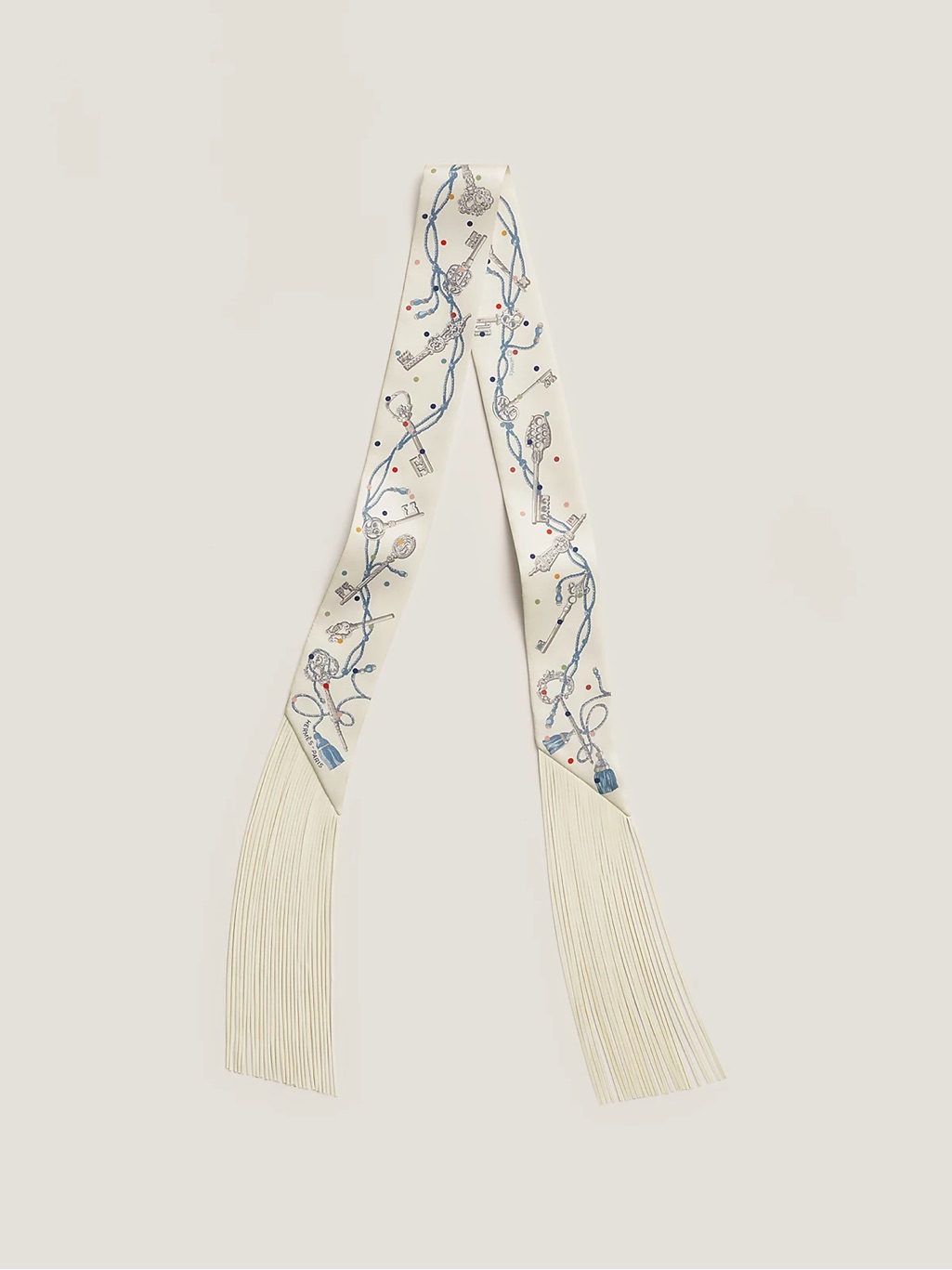 Twilly Silk Ribbon With Leather Fringes 100 Silk